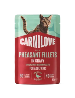 Cat Pouch Saus med høyt innhold av fasan, beriket med bringebærblader, 85 g
