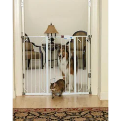 Døgngrind for kjæledyr Extra Tall Walk Through With Small Pet Door White 74-99 x 104 cm