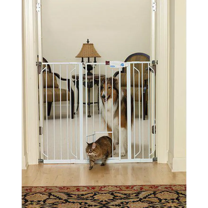 Døgngrind for kjæledyr Extra Tall Walk Through With Small Pet Door White 74-99 x 104 cm