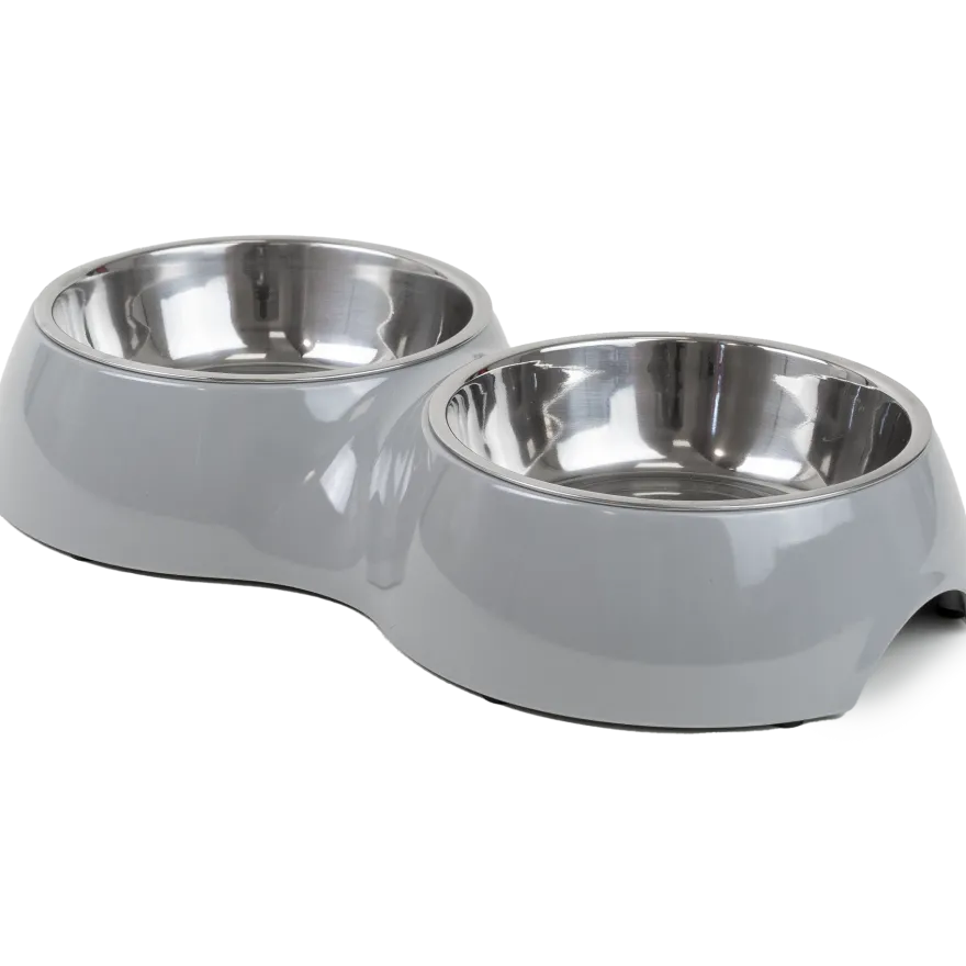 Dobbel matbolle Solid Grey M, 350ml, 33x17,5x6cm