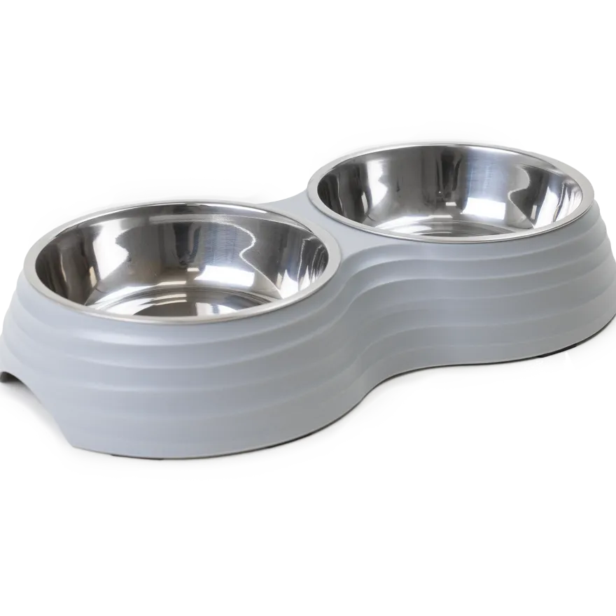 Dobbel matskål Ripple Grey M 350 ml 32x17,5x6,5 cm