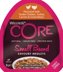 Dog Adult Savoury Medleys Small Breed Kylling, kalkun, gulrøtter og bønner våt 12 x 85 g