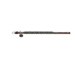Dog Collar Solid Education Cord Cow Leather Dark Brown/Turquoise XS 40cm