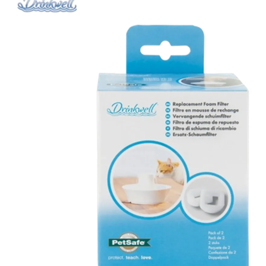 Drinkwell Erstatningsskumfilter i keramikk og rustfritt stål, hvit 2-pk.