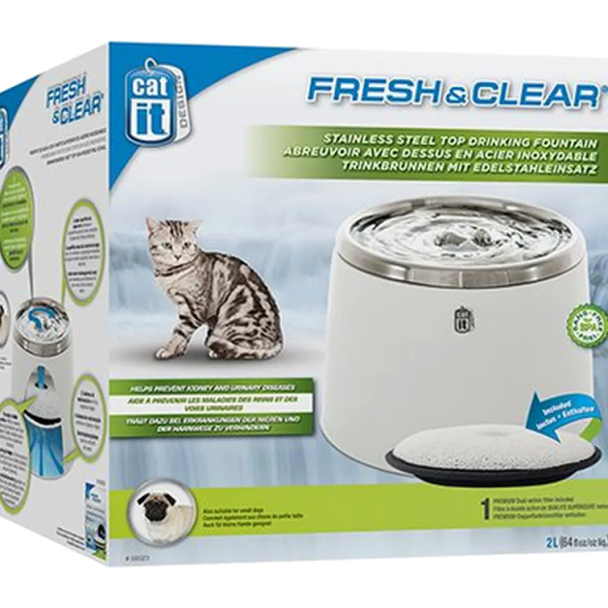 Fresh & Clear drikkefontene 2L rustfritt stål hvit 2 L