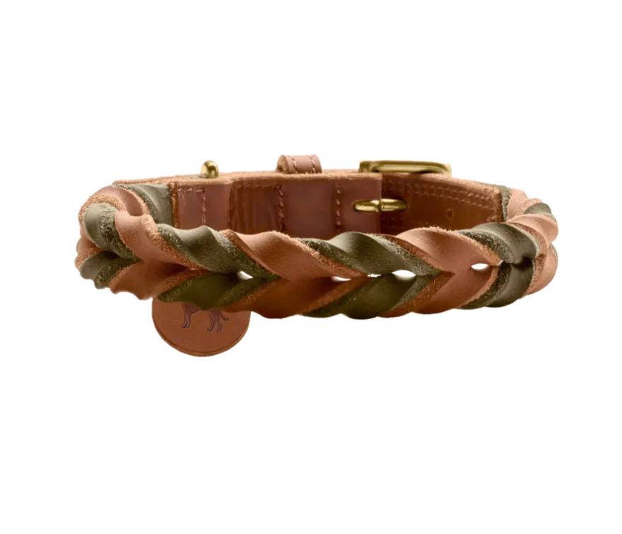 Hundhalsband Solid Education Duo Cognac/Olivgrön
