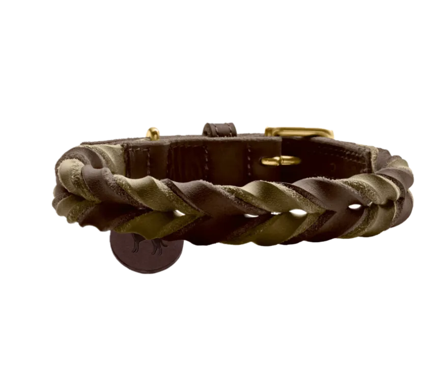 Hundhalsband Solid Education Duo Cognac/Olivgrön