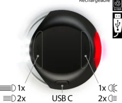 LED-belysningssystem integrert med batteri + USB, svart