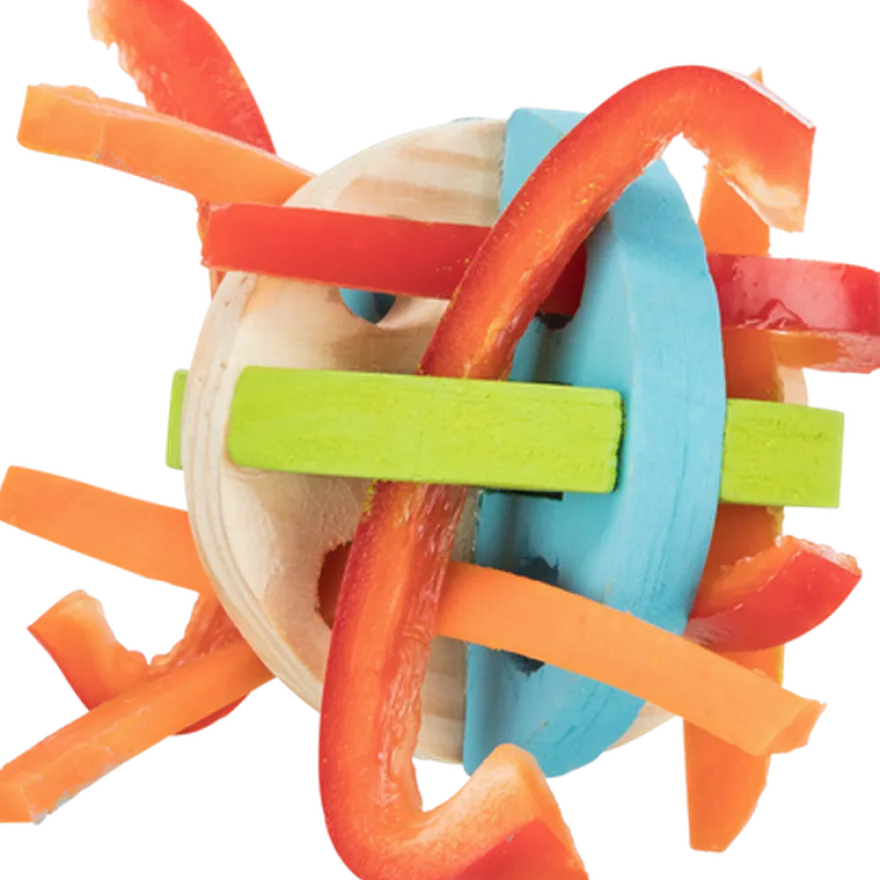 Lek- og snackball i tre som kan fylles for gnagere Mix 8 cm