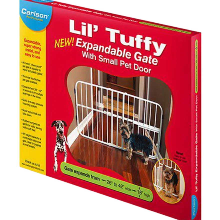Pet Gate Lil' Tuffy utvidbar med liten kjæledyrdør hvit 66-107 x 46 cm