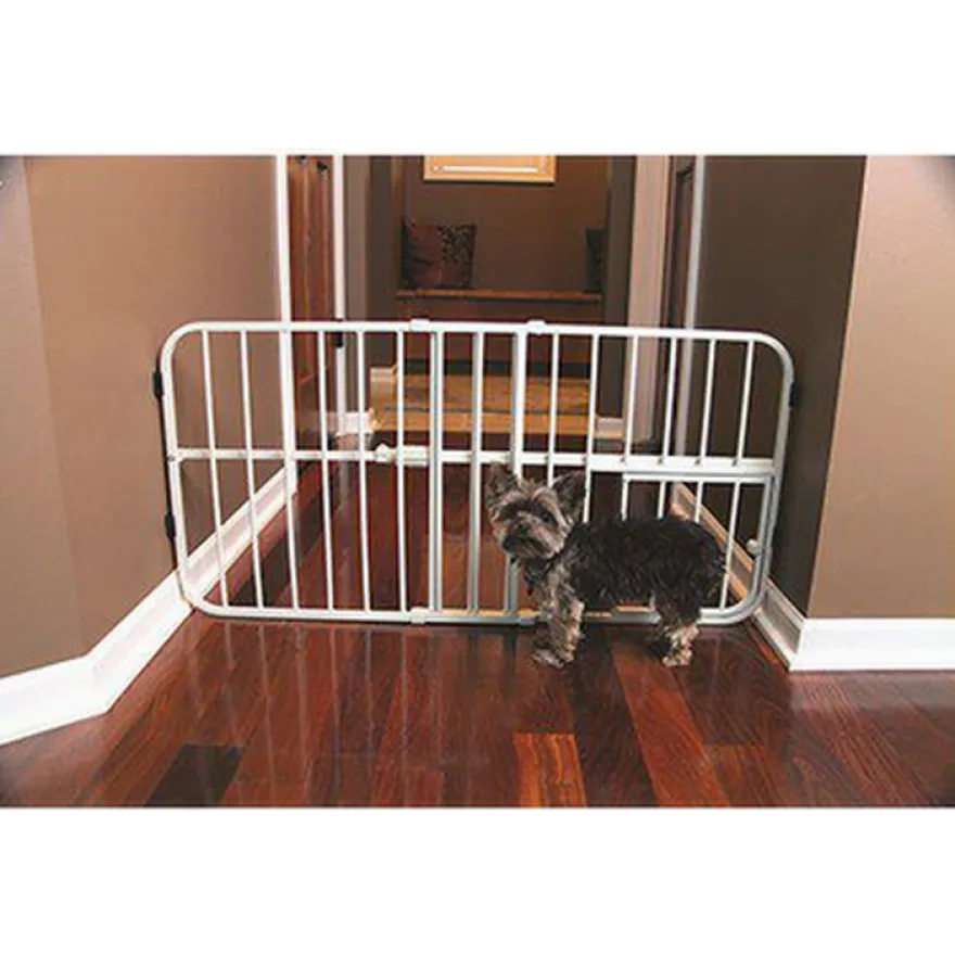 Pet Gate Lil' Tuffy utvidbar med liten kjæledyrdør hvit 66-107 x 46 cm
