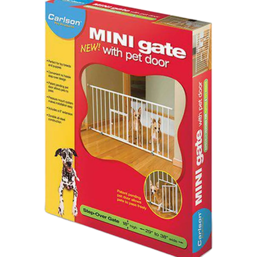 Pet Gate Mini Walk-Through med liten kjæledyrdør Hvit 74-96,5 x 46 cm