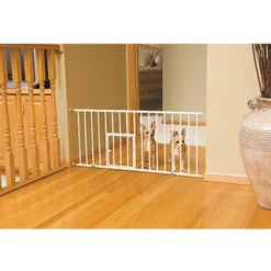 Pet Gate Mini Walk-Through med liten kjæledyrdør Hvit 74-96,5 x 46 cm