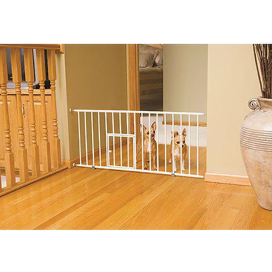 Pet Gate Mini Walk-Through med liten kjæledyrdør Hvit 74-96,5 x 46 cm