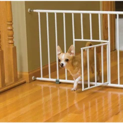 Pet Gate Mini Walk-Through med liten kjæledyrdør Hvit 74-96,5 x 46 cm