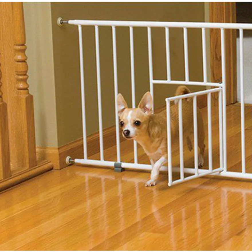 Pet Gate Mini Walk-Through med liten kjæledyrdør Hvit 74-96,5 x 46 cm