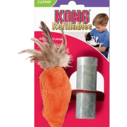Refillable Catnip Feather Top Carrot Toy Orange 13 cm