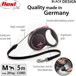 Rullebånd Black Design Cord, 5m, S, maks 12kg, Rosa