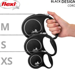 Rullebånd Black Design Cord, 3m, XS, maks 8 kg, Sølv