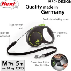 Rullebånd Black Design Cord, 3m, XS, maks 8kg, Grønn