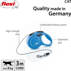 Rullebånd New Classic Cat Cord, 3m, XS, maks 8 kg, Blå