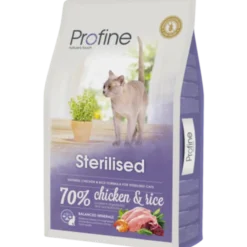 Sterilisert tørrfôr til katt, kylling og ris 2 kg