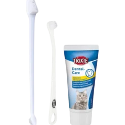 Tannpleiesett for katter, 2 børster + tannkrem med ostesmak