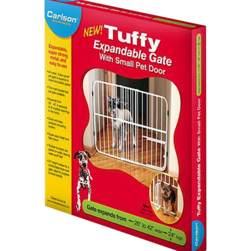 Tuffy ekspanderbar kjæledyrgrind med liten kjæledyrdør hvit 66-107 x 61 cm